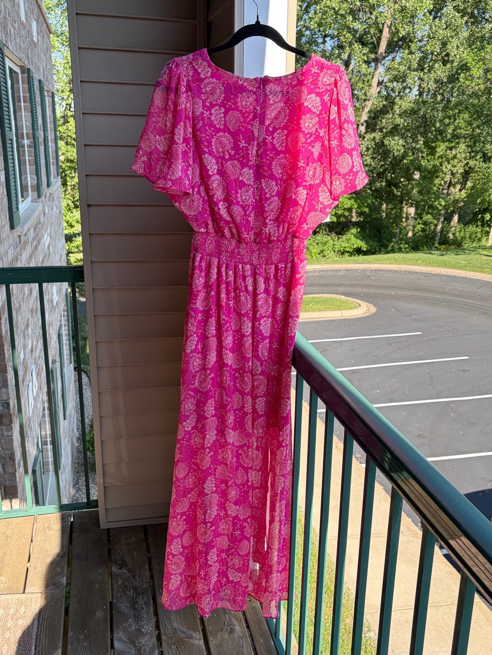 🆕💖MSK Pink Floral Chiffon Maxi Dress Size M Flutter Boho Romantic Wedding Guest - Picture 5 of 17